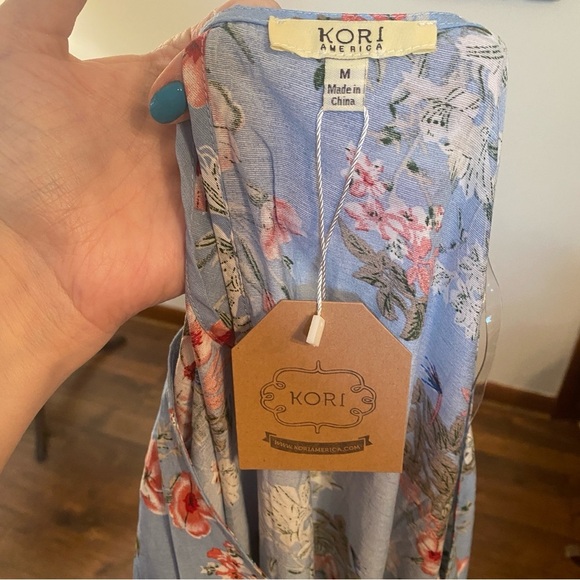 Kori America • Boutique Blue Floral Bell Sleeve Boho Prairie Dress • Size M NWT - Picture 7 of 9